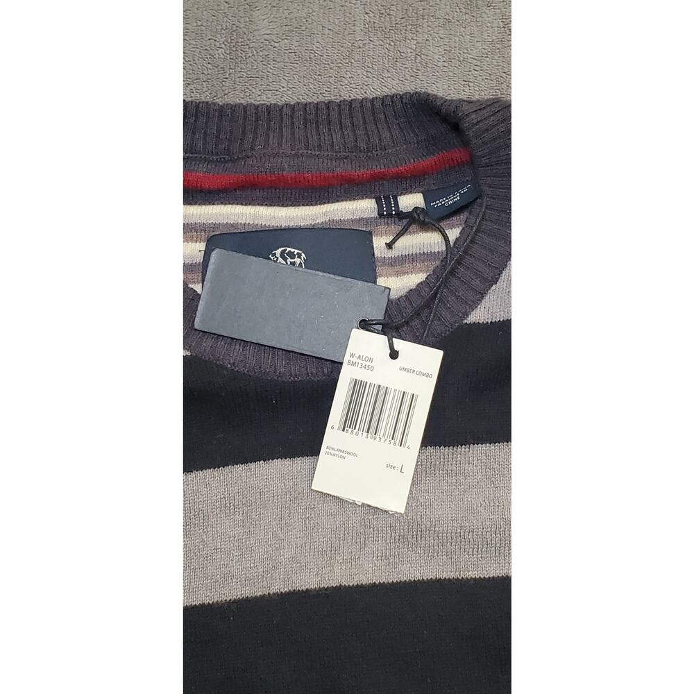Buffalo David Bitton Size L Lambswool Gray Striped Crewneck Sweater Winter C5-20 - Picture 6 of 9